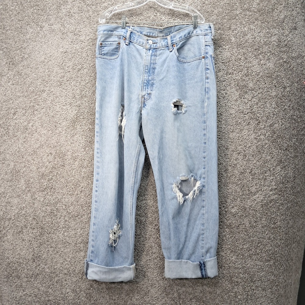 Levis 550 Relaxed Fit Tapered Leg Distressed Jeans Light Wash Mens 38x27 8042